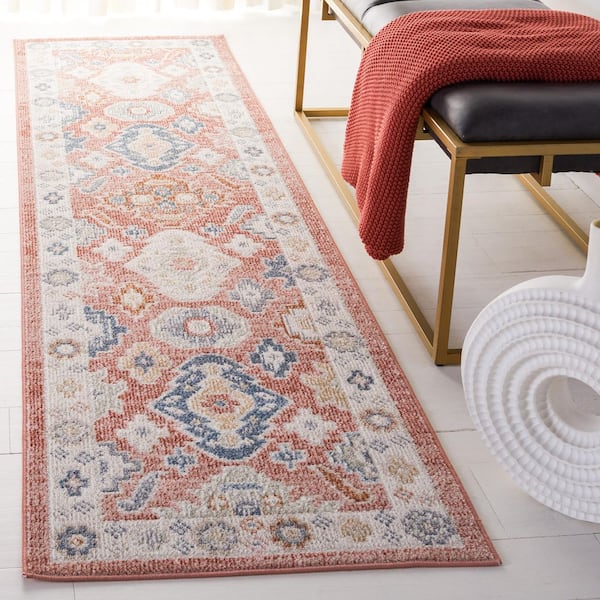 Blair Rose/Blue 2 ft. x 8 ft. Machine Washable Aztec Ornate Border Runner Rug