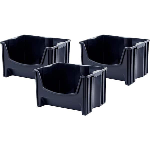 Jumbo Stackable 16 Gal. Storage Bins with Handles in Black (Pack of 3)
