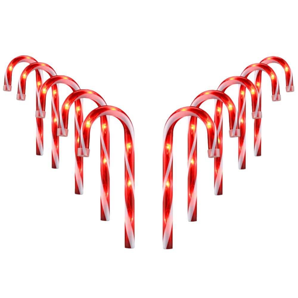 10 in. Red Christmas Candy Cane Garden Stake Pathway Markers with Light Up Feature for Holiday Decor(10-Pack) price history on PriceWatchPro