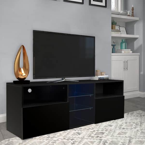 UNDRANDED 2 Doors 3 Drawers with Open Case Storage Cabinet Sideboard Cupboard Buffet Table Wooden TV Stand Unit with RGB LED Light White 
