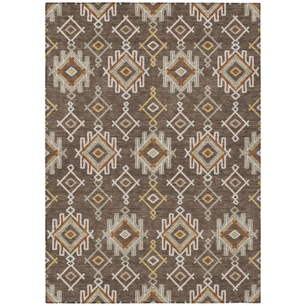 Chantille Machine Washable Indoor/Outdoor Abstract ACN3042 Coffee 9 ft. x 12 ft. Area Rug