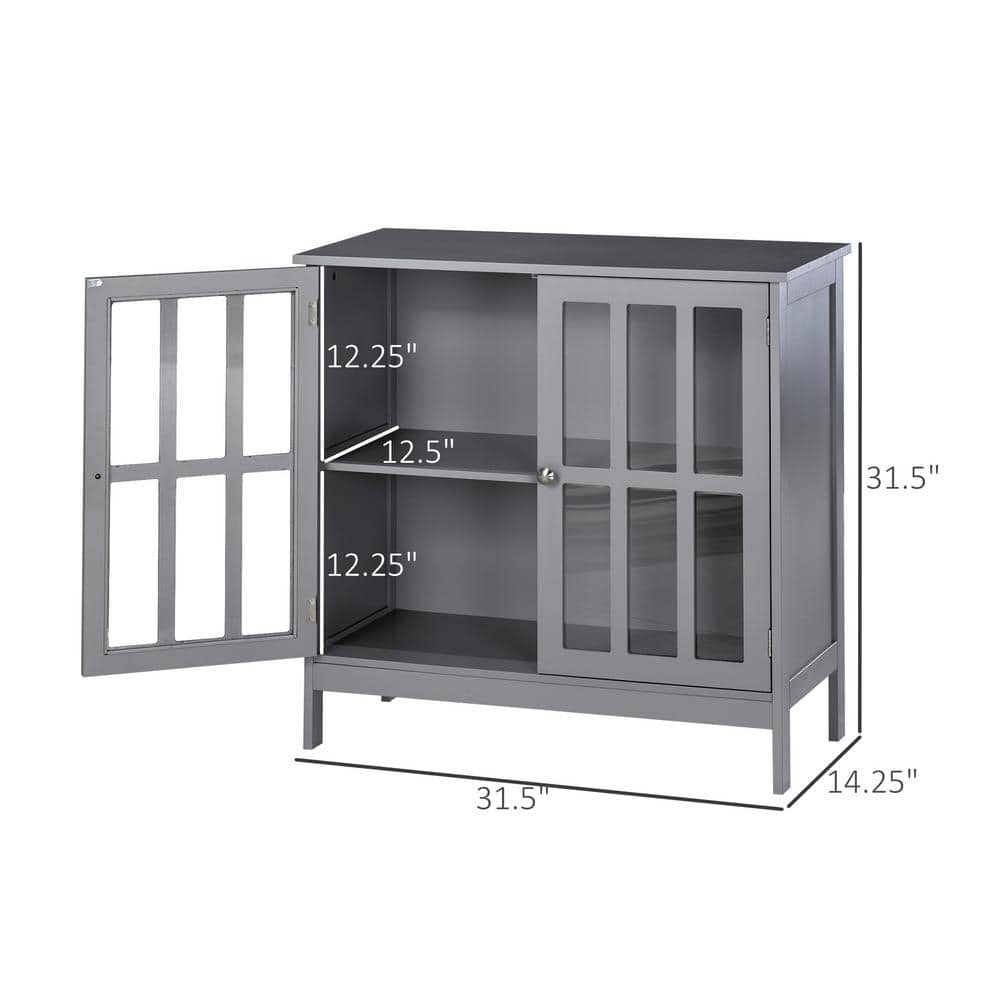 Grey MDF Sideboard Buffet with Transparent Doors