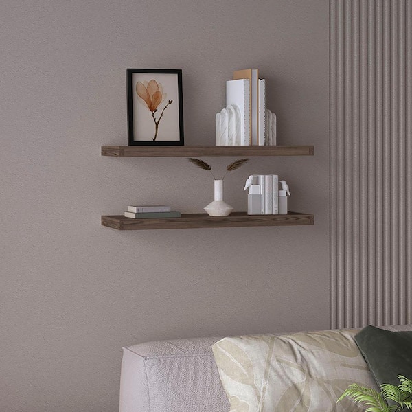 31.5 in. W x 9.8 in. D x 1.5 in. H Brown Composite Decorative Wall Shelf for Living Room (Set of 2)