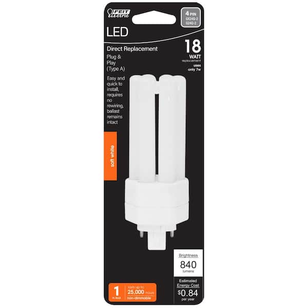 18-Watt Equivalent PL TriTube CFLNI 4-Pin Plug-In GX24Q-2 Base CFL Replacement LED Light Bulb, Soft White 2700K(24-Pack)