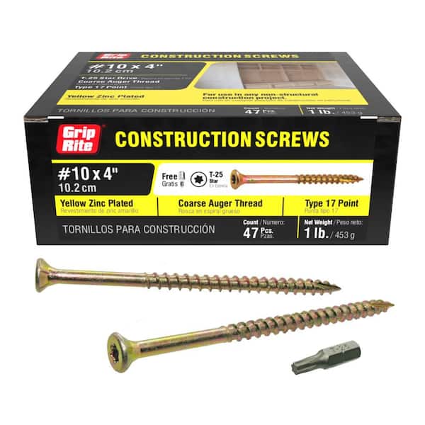 Grip-Rite #10 x 4 in. Star Drive Dual Flat Head Coarse Construction Screw 1 lb. Box