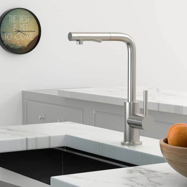 Single Handle Bar Faucet with Pull-Down Sprayer in Brushed Nickel