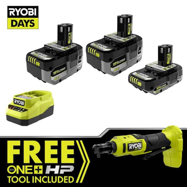 ONE+ HP 18V Brushless Cordless Compact 3/8 in. Ratchet Kit with (1) 2.0 Ah Battery, (2) 4.0 Ah Batteries, and Charger