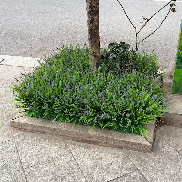 14. 1in. Green and Purple Outdoor Artificial Monkey Grass in Pot