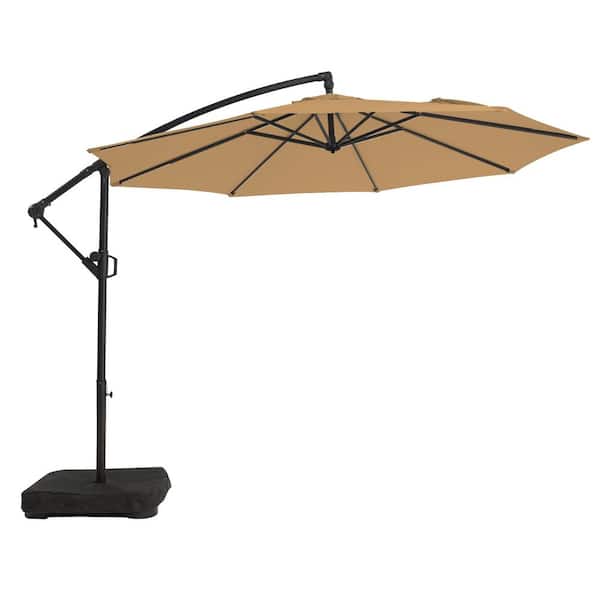 PASAMIC 10 ft. Patio Offset Umbrella Outdoor Cantilever Umbrella with Weighted Base Tan