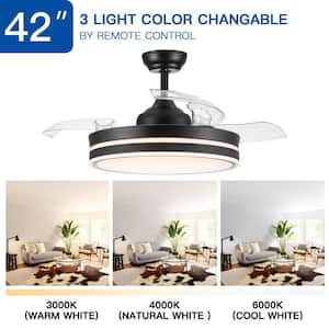 42 in. LED Indoor Black Retractable 6-Speed Ceiling Fan with Remote Control