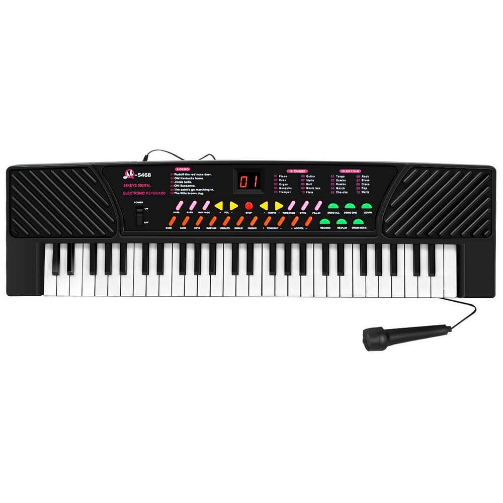 54-Key Black and White Electronic Keyboard with Microphone