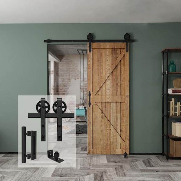 Boyel Living 6 ft./72 in. Black Steel Bent Strap Sliding Barn Door