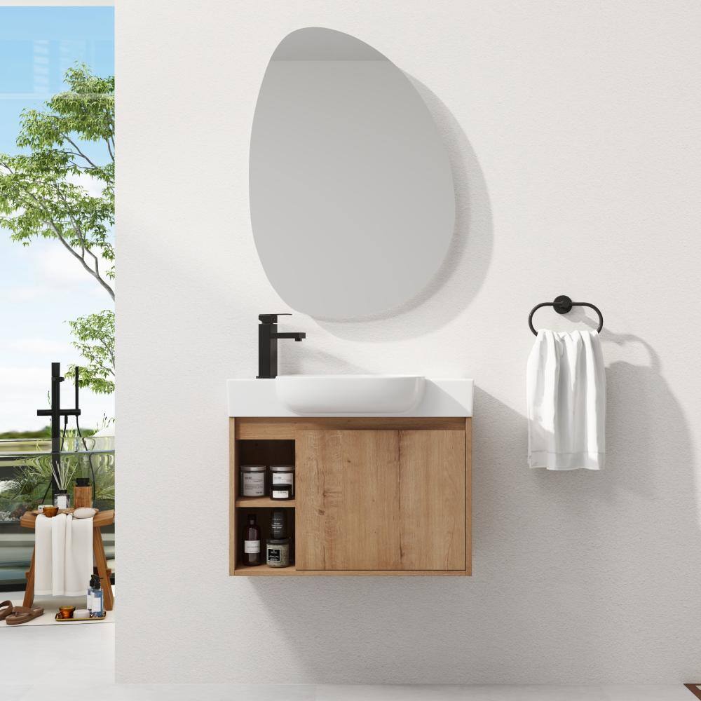 26 in.Single Sink Medium Imitative Oak Wall-Mounted Bathroom Vanity with White Ceramic Top,Soft-Close Door price history on PriceWatchPro