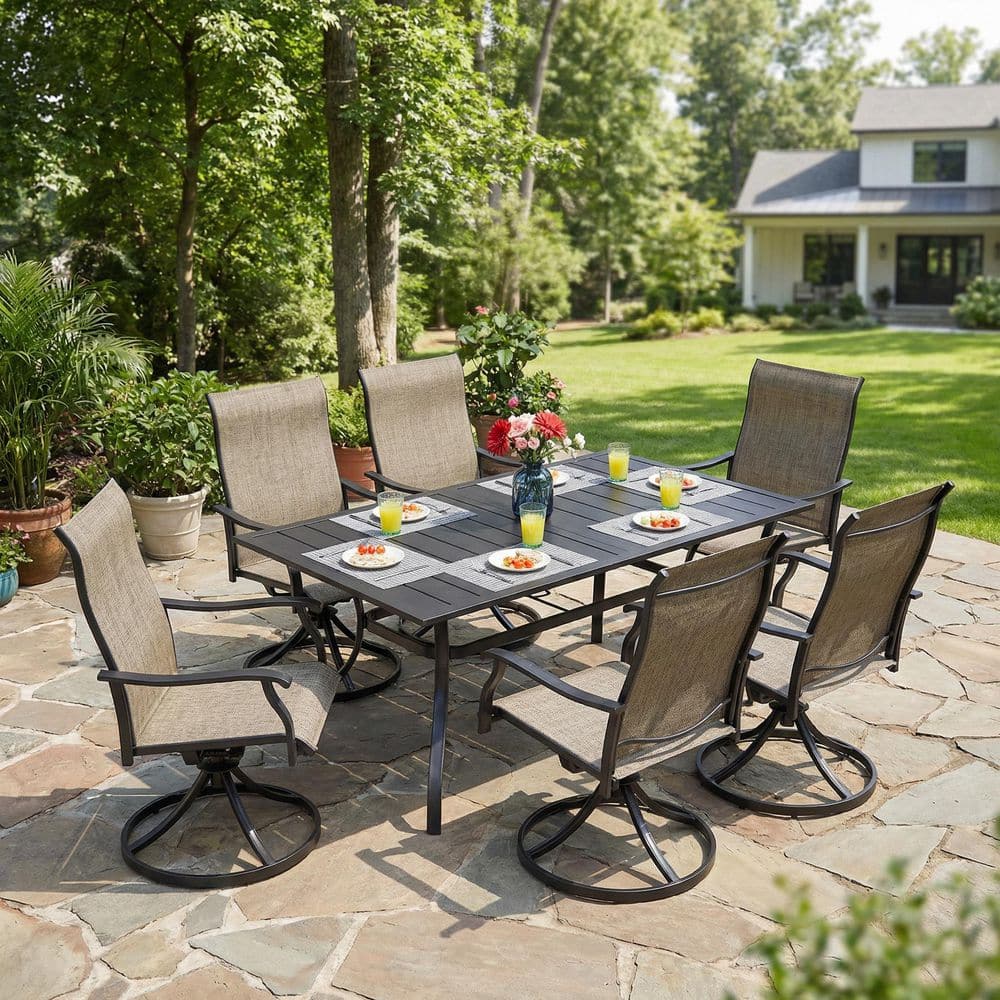7-Piece Metal Rectangular Outdoor Patio Dining Set with 6-Swivel Textilene Chairs and 1.97 in. Umbrella Hole price history on PriceWatchPro