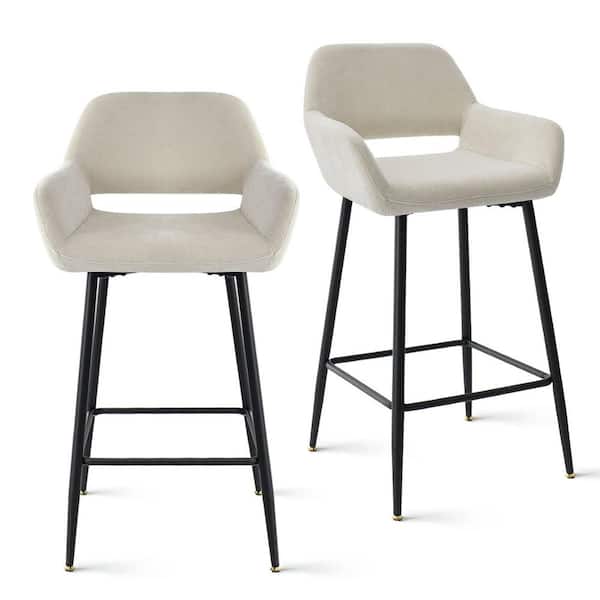 LAOTIES 19 in. W x 36 in. H Beige Fabric Upholstered 27 in. Counter Stool with Arms (Set of 2)