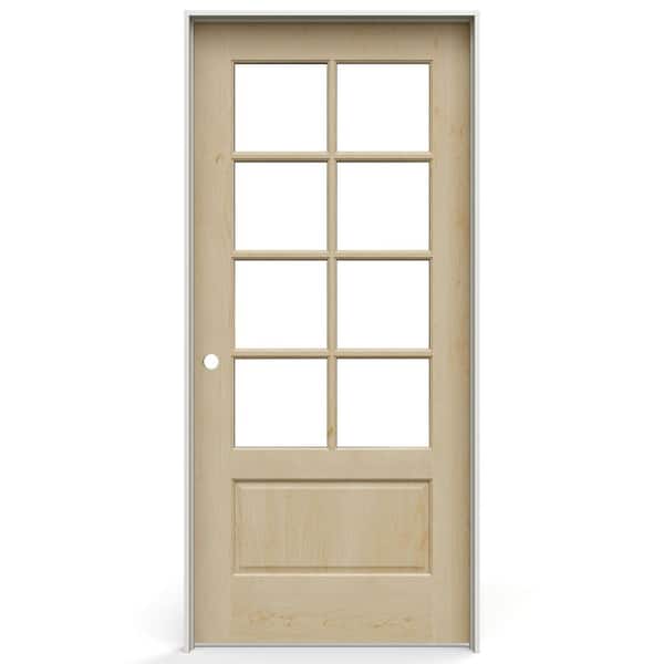 JELD-WEN 36 in. x 80 in. Right-Handed 8 Lite Clear Glass Unfinished Maple Solid Core Wood Single Prehung Interior Door