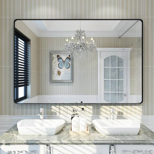 Klajowp 55 in. W x 36 in. H Large Rectangular Framed Wall Mounted Bathroom Vanity Mirror in Black