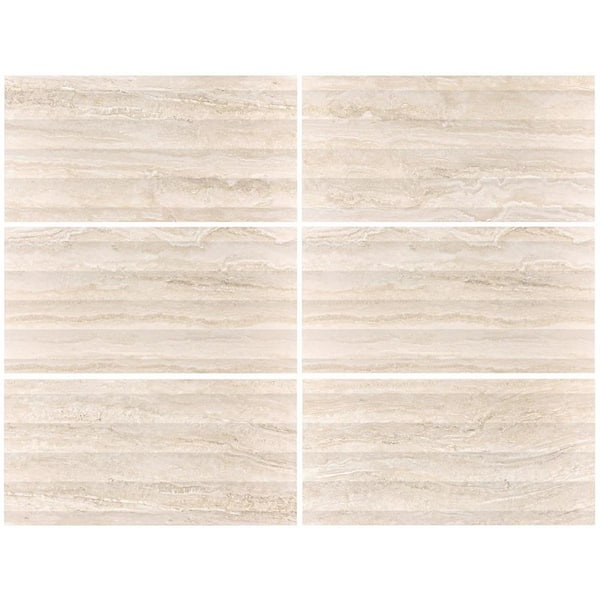 Auramar Travertino Warm White 23.62 in. x 47.24 in. 3D Travertine Look Matte Porcelain Wall Tile (15.38 Sq. Ft. / Case)