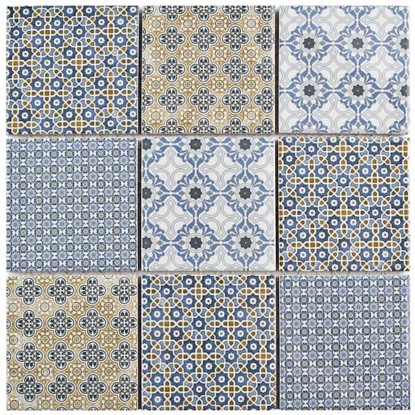 Merola Tile Classico 4 in. Square Mix 6 in. x 6 in. Porcelain Mosaic Take Home Tile Sample