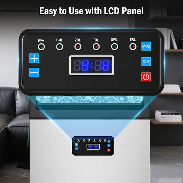 17.1 in. 120 lbs. per day Freestanding lce Maker in Silver Water Spray Ice-Making System Full Size High-Density Ice Cube