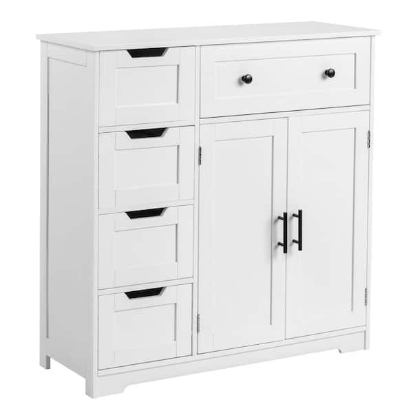 Karl home White 31.5 in. H Freestanding Linen Cabinet with Adjustable Shelf and 5-Drawer