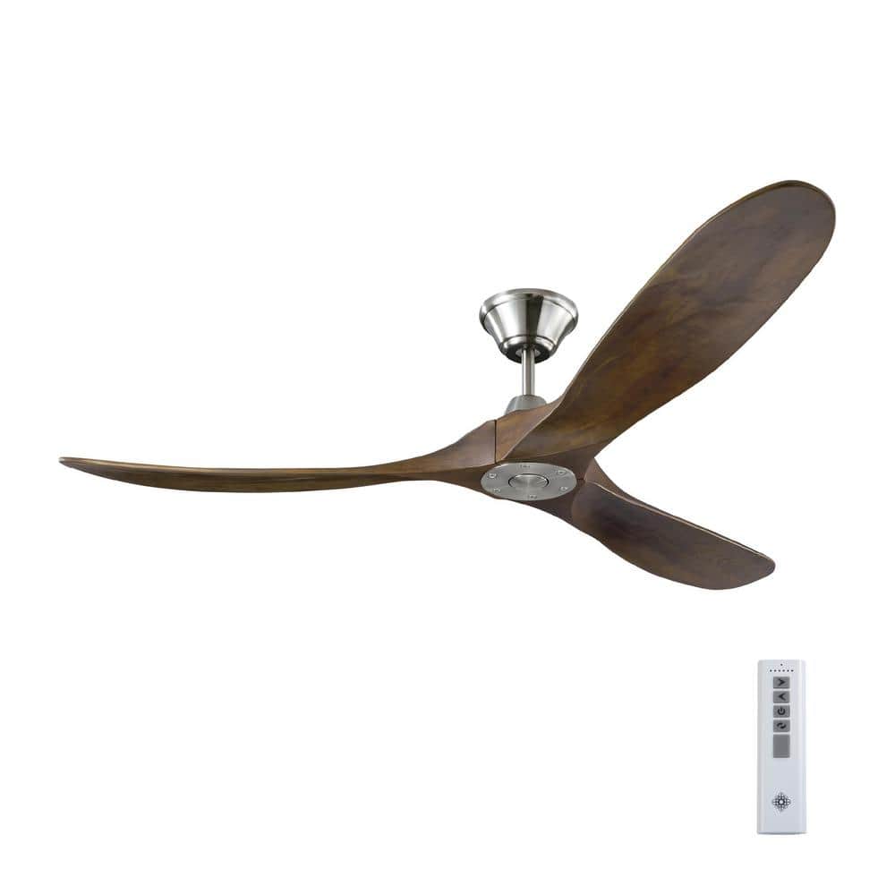 Generation Lighting Maverick 60 in. Modern Indoor/Outdoor Brushed Steel Ceiling  Fan with Dark Walnut Balsa Blades and Remote Control 3MAVR60BS The Home  Depot