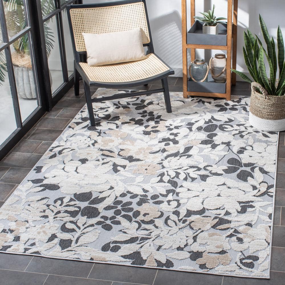 Ivory Floral Bliss 36" Easy-Care Synthetic Rectangular Rug