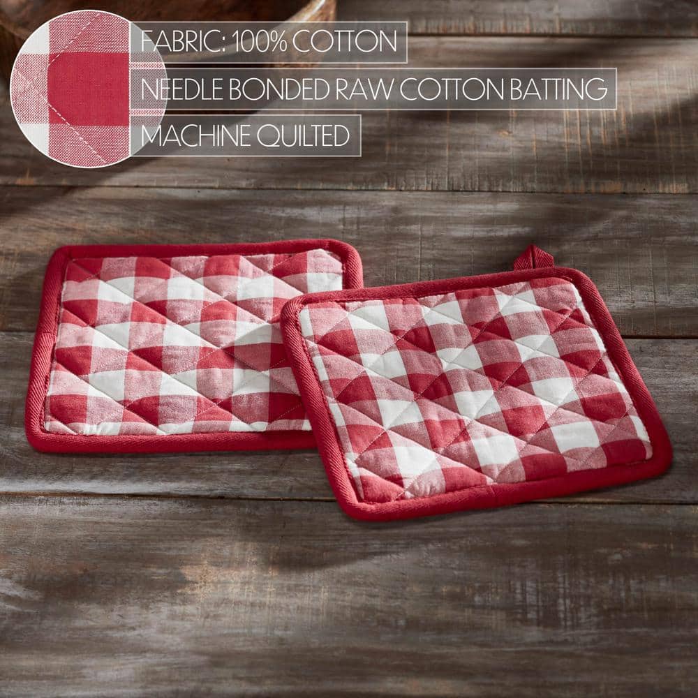 Annie Buffalo Check Red and White Cotton Pot Holder Set