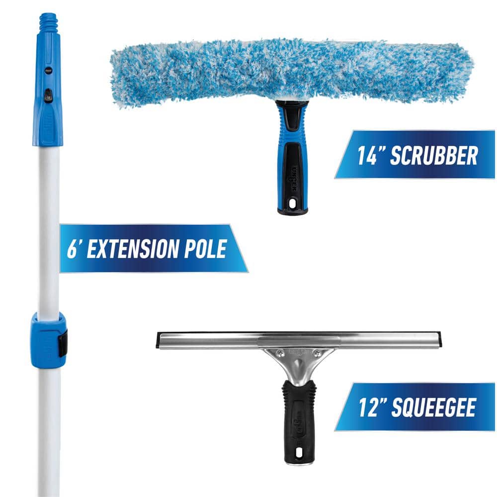 2-In-1 Professional Window Squeegee Cleaner w/ Extension Pole for Indoor  Outdoor