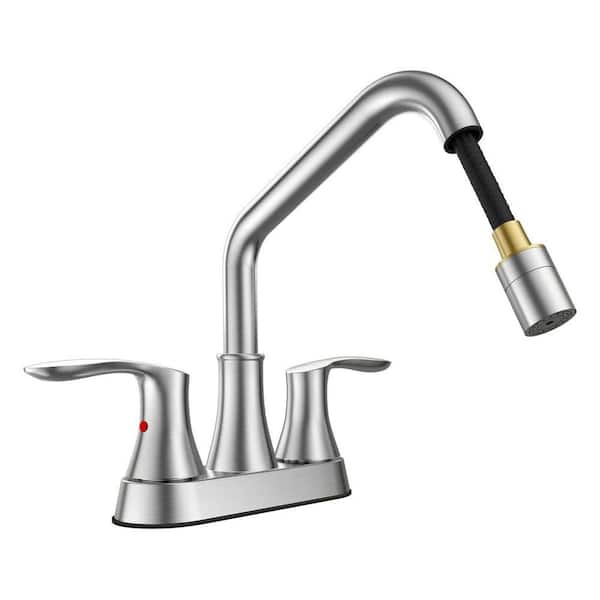 Utility Sink Faucet, Laundry Sink Faucet with Pull Out Sprayer, Dual Handle Pull Out Faucet, 4 Inch CenterSet Laundry