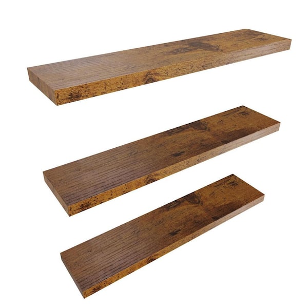 Unbranded 35.4 in. W x 5.9 in. D Carbonized Black Wooden Floating Shelves Invisible Brackets, Decorative Wall Shelf (3 Pack)