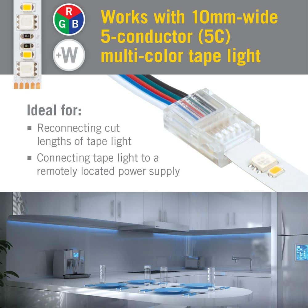 5-Pin Clear LED Strip Light RGB+W Wire Connectors, 6 Pack