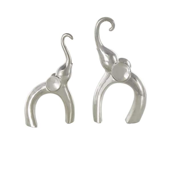 Litton Lane Silver Ceramic Arched Elephant Sculpture (Set of 2)