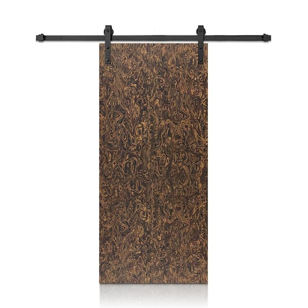 CALHOME 32 in. x 84 in. Espresso Smooth Flush Hollow Core Veneer Composite Interior Sliding Barn Door with Hardware Kit