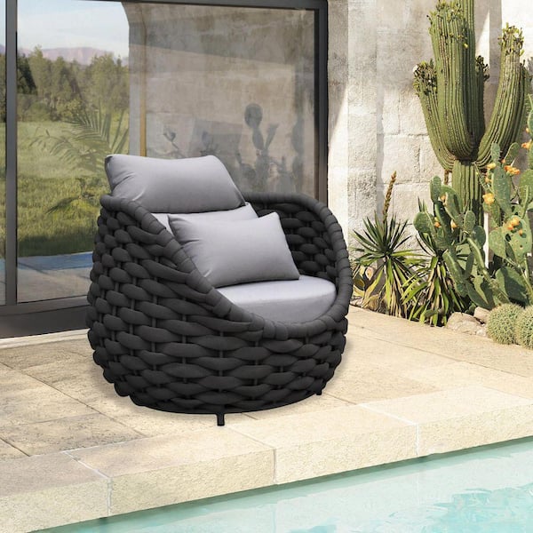 TWT Bird's Nest Shaped Dark Gray Aluminum Hand-Woven Patio single