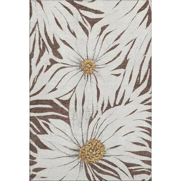 Mayfield Premium Machine Washable Abstract AMF2263 Brown 3 ft. x 5 ft. Area Rug