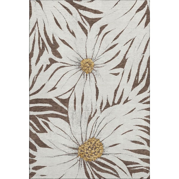 Mayfield Premium Machine Washable Abstract AMF2263 Brown 5 ft. x 7 ft. 6 in. Area Rug