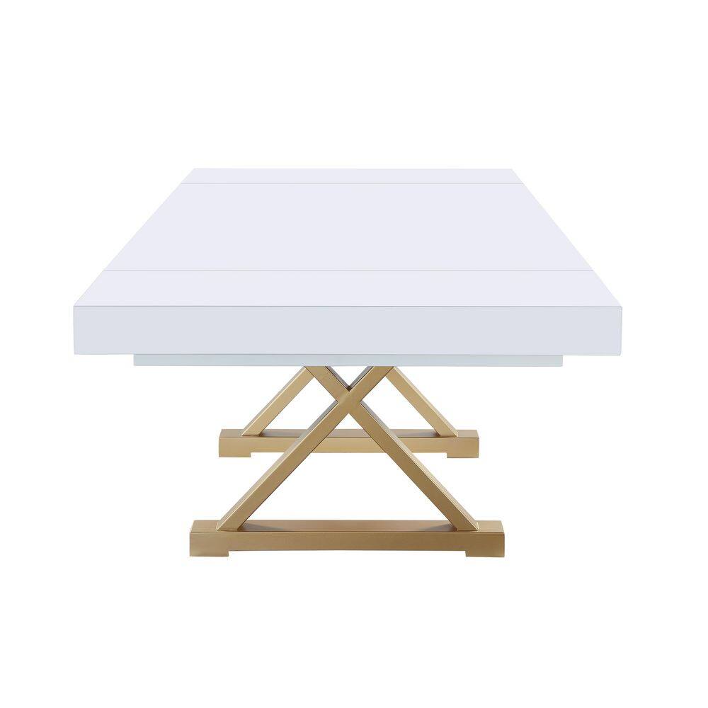 Tyrion White and Gold Extendable Rectangular Wood Dining Table