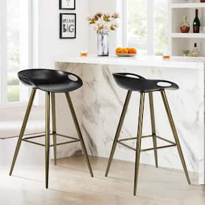 Fiyan 27.6 in. Black Metal Frame Low Back Retro Style Bar Stool with Black PP Seat( Set of 2)