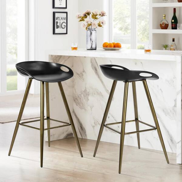 Homy Casa Fiyan 27.6 in. Black Metal Frame Low Back Retro Style Bar Stool with Black PP Seat( Set of 2)