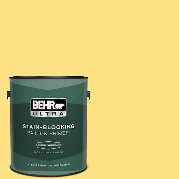 BEHR ULTRA 1 gal. #380B-4 Daffodil Yellow Extra Durable Semi-Gloss Enamel Interior Paint & Primer