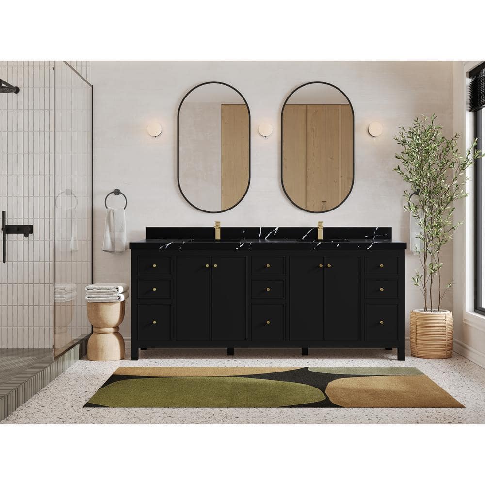Chicago Black Double Bowl Sink Bathroom Vanity with Calacatta Countertop