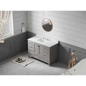 48.4 in. W x 22.2 in. D x 36.6 in. H Single Sink Bath Vanity in Gray with White Engineered Stone Top