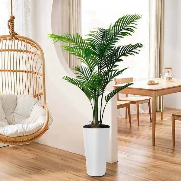 Vitalismo 5 ft Artificial Palm Tree White Pot with Real Bark