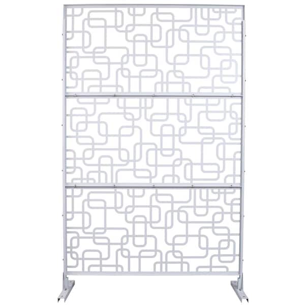 76 in. H x 48 in. W White Metal Outdoor Privacy Screen, Freestanding Decorative Privacy Screen for Balcony Patio Lawn