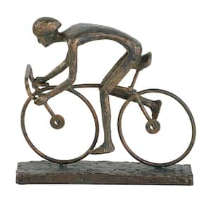 3 in. x 8 in. Bronze Polystone People Sculpture with Bike