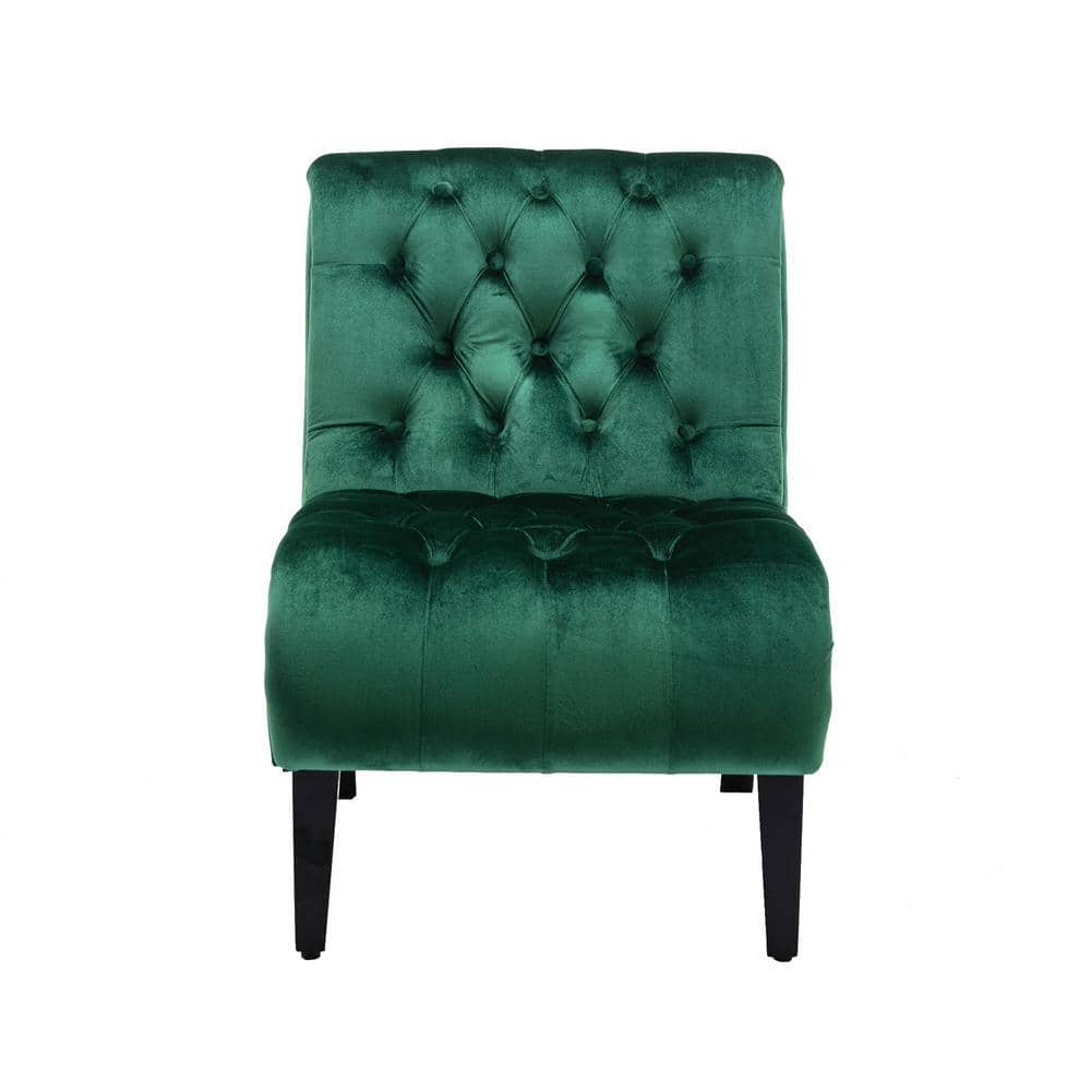 Green Velvet Accent Chair Tufted Button Living Room Sofa Chair Ergonomic Chair Polyester Upholstery Wood Leg Bedroom