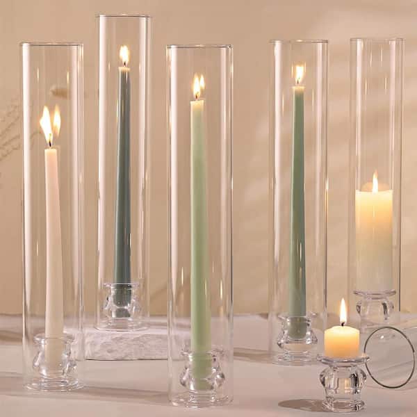 Hurricane Glass Candle Holders, Set of 6, Clear
