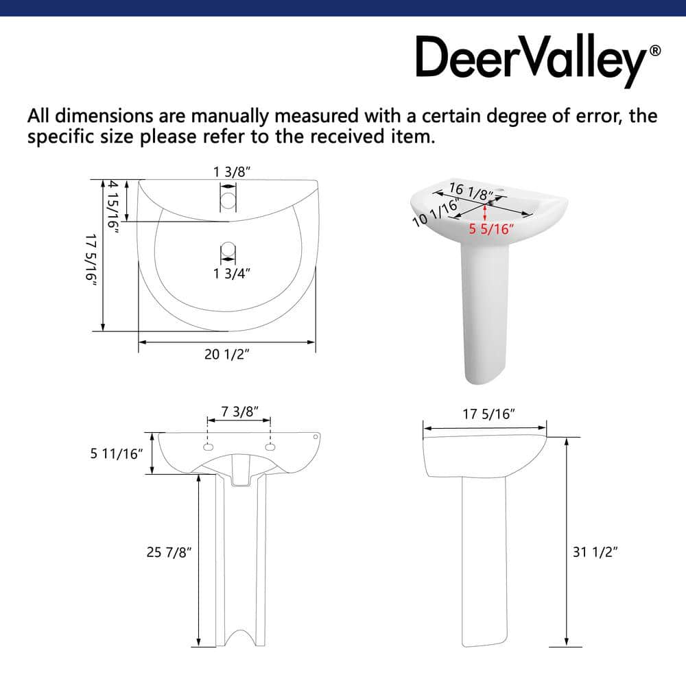 White Ceramic U-Shaped Pedestal Bathroom Sink with Overflow