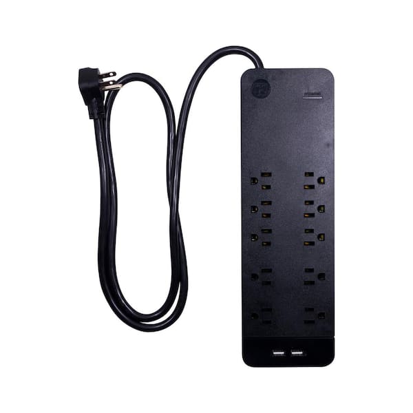 GE 4 ft. 16/3 10-Outlet 3540J Surge Protector Power Strip Extension Cord with USB Hub, Black